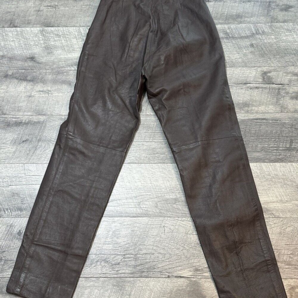 Vintage Echtes Leder Brown Faux Leather Pants Pleated 26x29 Motorcycle Biker